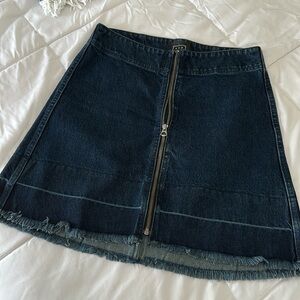 Dark denim zip front AYR skirt